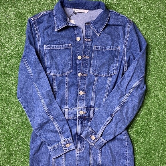 Zara Denim Long Sleeve Mini Dress S - Picture 4 of 9